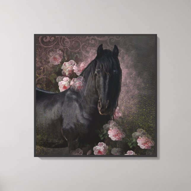Belle Noire Cheval Friésien - Toile Enveloppée (Recto)