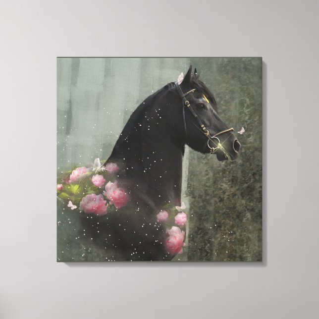 Belle Noire Cheval Friésien - Toile Enveloppée (Recto)
