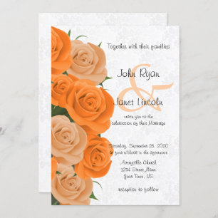 Belle Orange Rose Fleur mariage Invitations 2