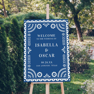 Belle Papel Bleu Picado Mariage Affiche de bienven