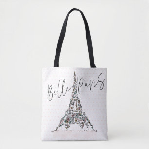 Belle Paris Floral Flowers Paris Eiffel Tower Tote Bag