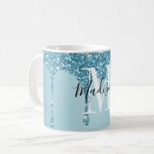 Belle parties scintillant bleue monogramme tasse d