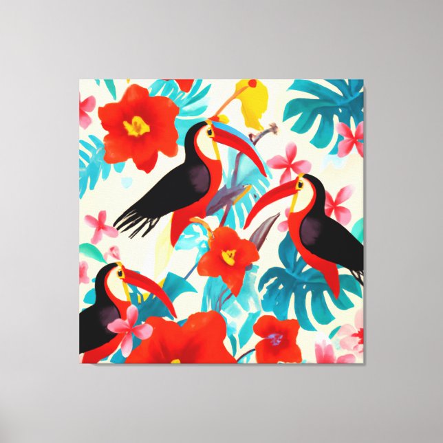 Belle peinture d'oiseaux tropicaux art toile pri (Recto)