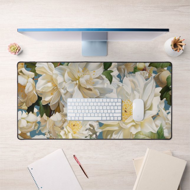 Belle pivoine blanche et motif magnolia (Bureau 1)