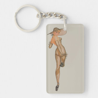 Belle ! Porte - clé vintage de fille vers le haut