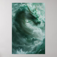 Belle Poster de natation de Dragon Vert et Blanc