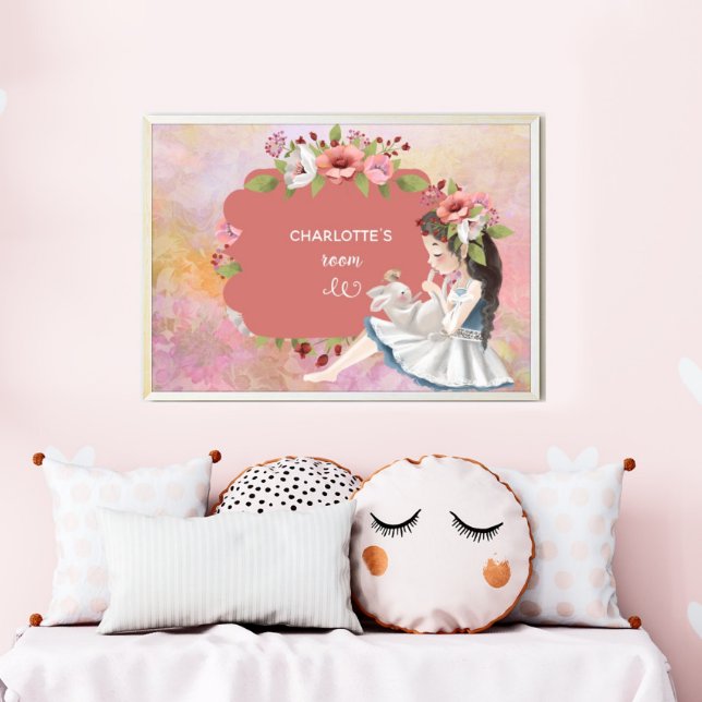 Belle Poster pour enfants Fille, Lapin et Fleurs (Créateur téléchargé)