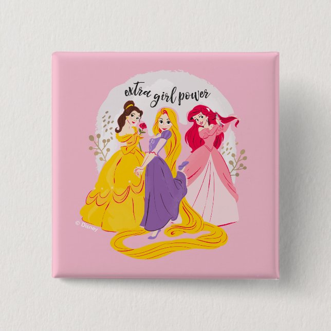 Belle, Rapnuzel, Ariel "Extra Girl Power" 2 Inch Square Button (Front)