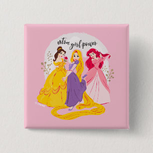 Belle, Rapnuzel, Ariel "Extra Girl Power" 2 Inch Square Button