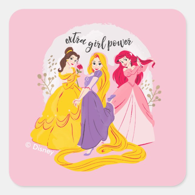 Belle, Rapnuzel, Ariel "Extra Girl Power" Square Sticker (Front)