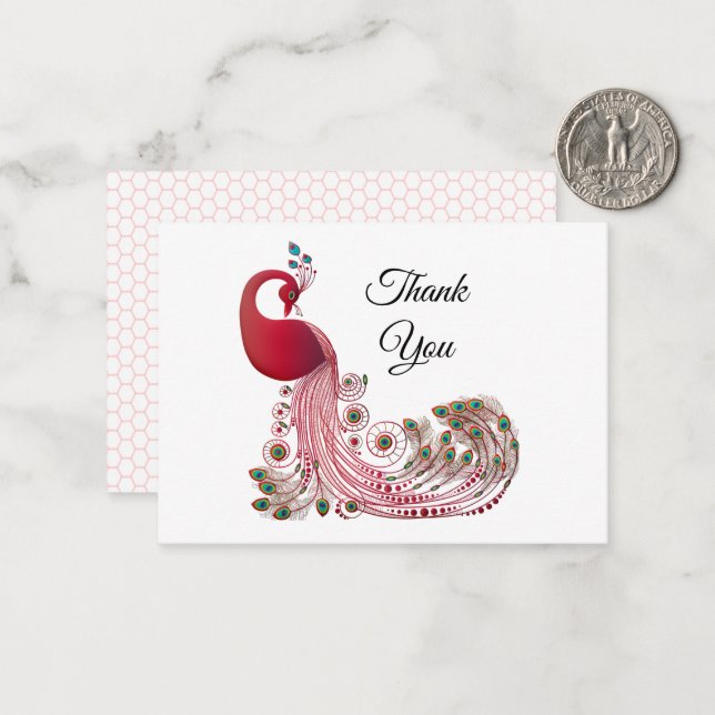 Belle Red Peacock Merci Cartes (Devant/Arrière en situation)