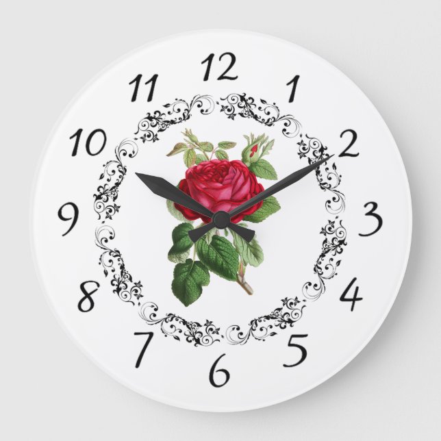 Belle Rose bordeaux Sage Green Round Horloge (Recto)