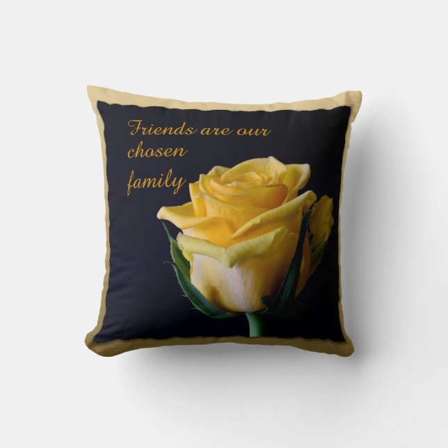 Belle Rose jaune sur Coussin noir et or (Recto)