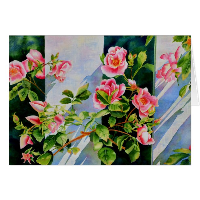 Belle rose rose rouge roses blanc aquarelle floral (Devant horizontal)
