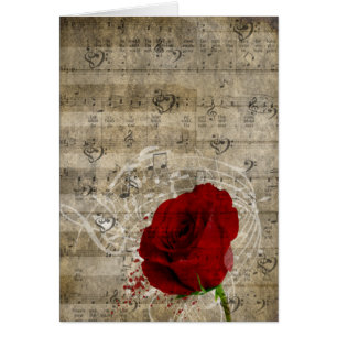 Belle rose rouge notes piano tourbillonné