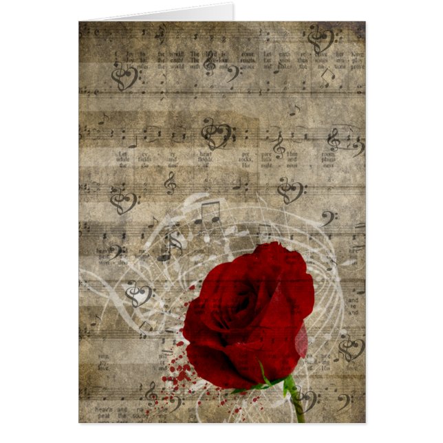 Belle rose rouge notes piano tourbillonné (Devant)