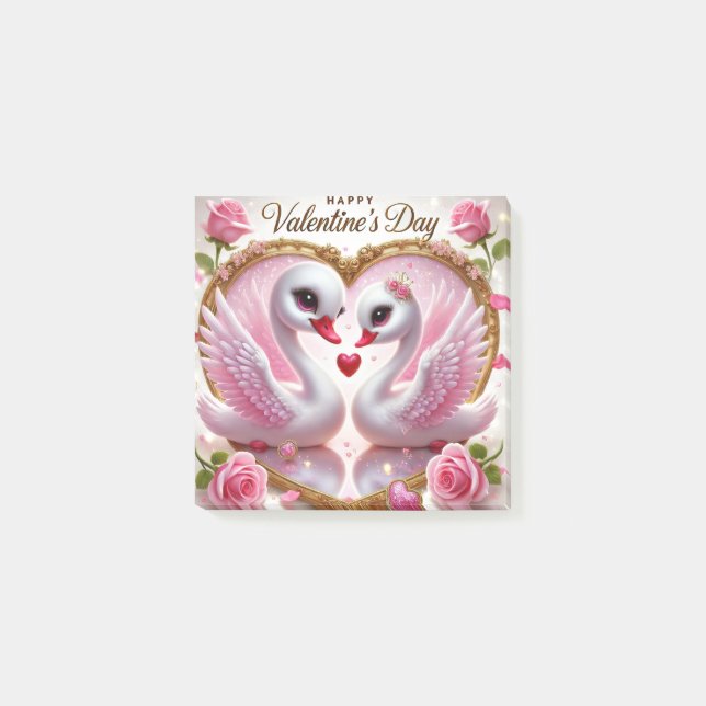 Belle Saint-Valentin Swan Rose Post-It Notes (Devant)