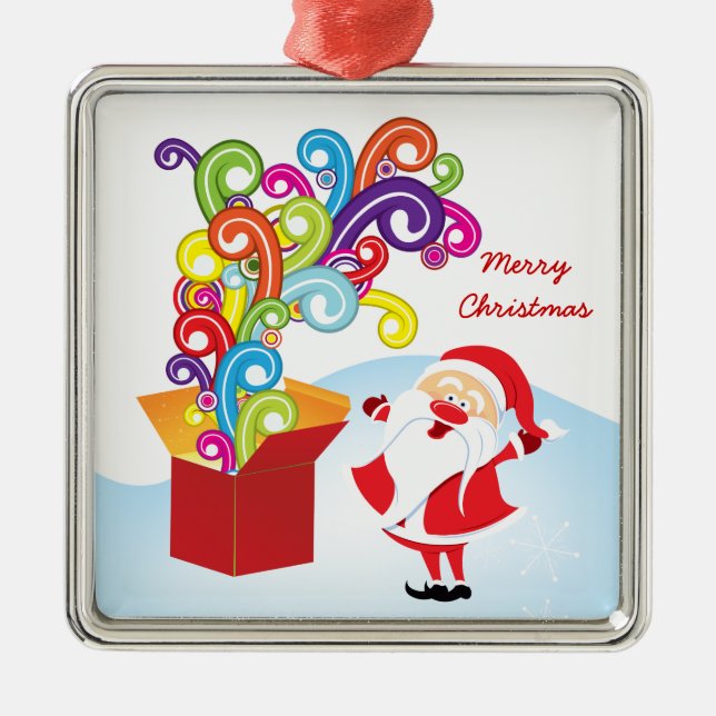 Belle Santa Claus Et Boîte Cadeau Ornement de Noël (Devant)