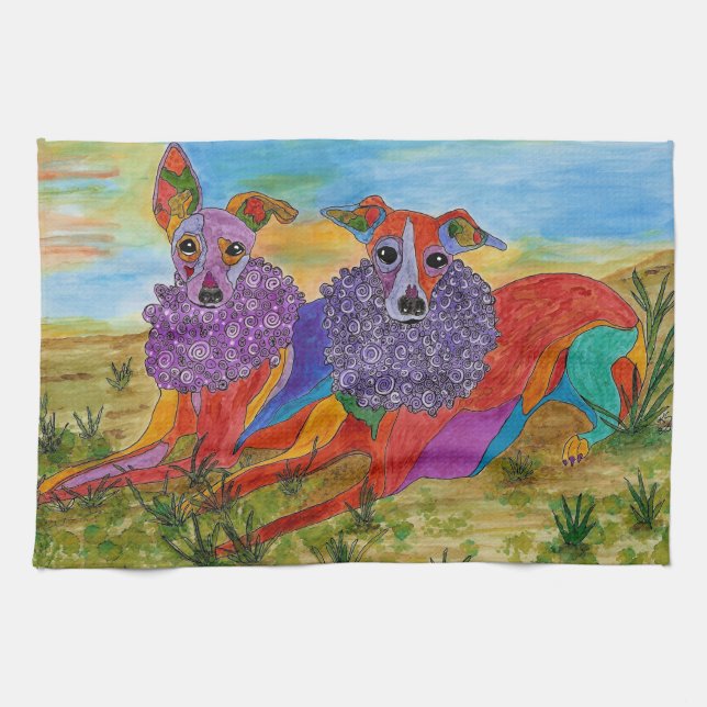 Belle serviette de cuisine italienne Greyhound (Horizontal)