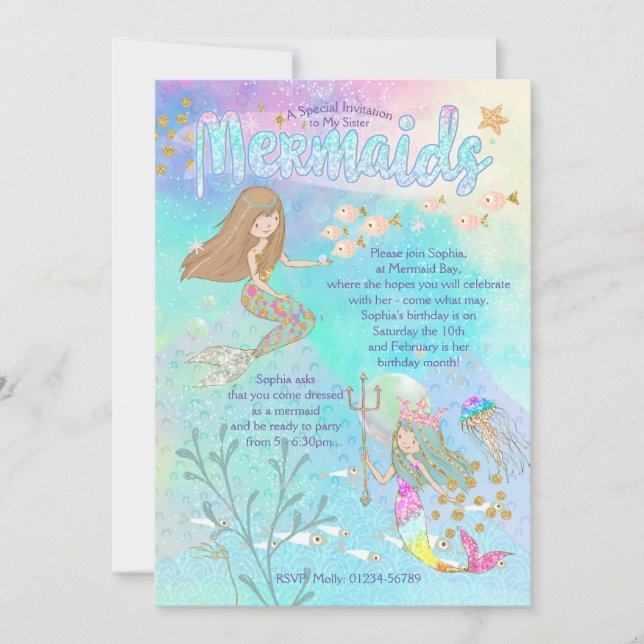 Belle Sirène Anniversaire Invitation (Devant)