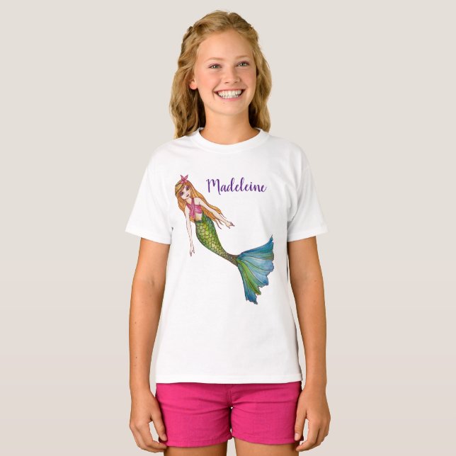 Belle sirène avec T-shirt à cheveux blonds (Devant entier)