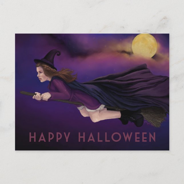 Belle Sorcière Peinture Halloween Carte postale (Devant)