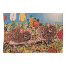  Belle souris avec fleurs Torchons de cuisine 