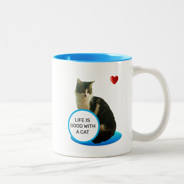 Belle Tabby Chat & Coeur Mug à café à deux tons (Droit)