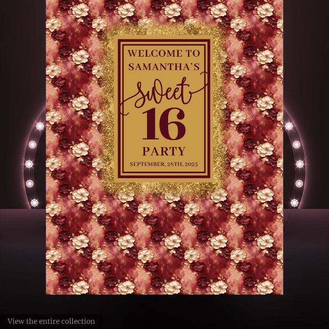 Belle Tapisserie Sweet 16 Blush Bourgogne Or (Beautiful Sweet 16 Blush Burgundy Gold Tapestry)