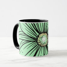 Belle tasse à café vert menthe et fleur noire