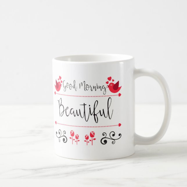 Belle tasse blanche classique de 11 onces bonjour (Droite)