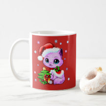 Belle tasse tirée par la main de chat de Noël par