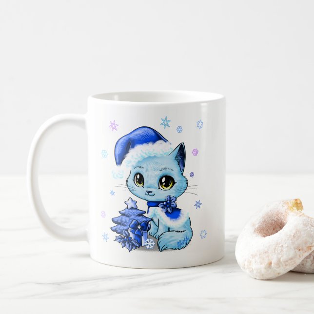 Belle tasse tirée par la main de chat de Noël par (Avec donut)