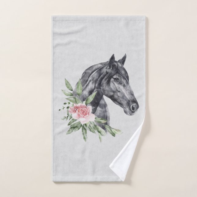 Belle tête de cheval noir Portrait d'aquarelle (Serviette à main)