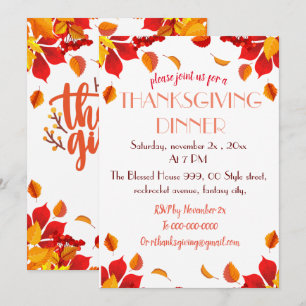 Belle Thanksgiving Feuilles d'automne Invitation