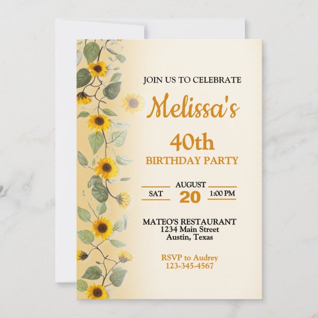Belle Tournesol Invitation fête d'anniversaire (Devant)
