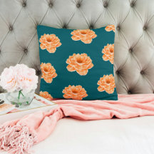 Belle turquoise vibrante coussin de fleurs de pêch