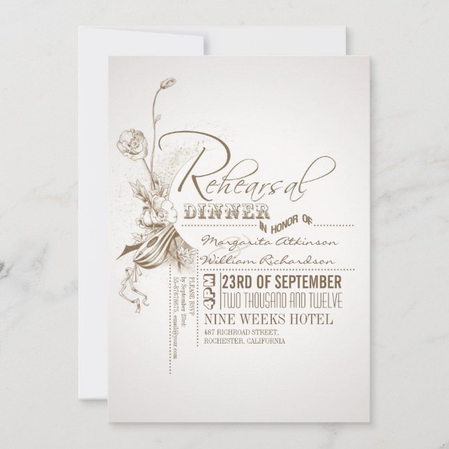 belle typographie répétition dîner invitations (Devant)