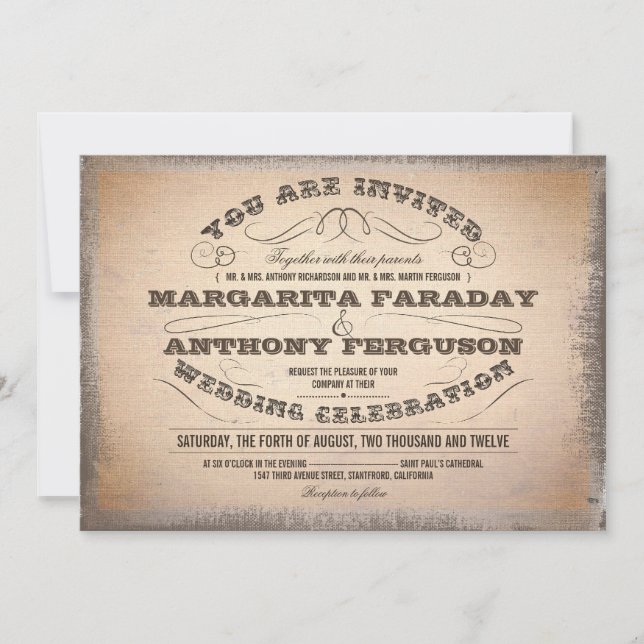 belle typographie vintage invitations de mariage (Devant)