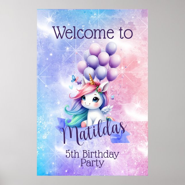 Belle Unicorne avec Balloon Poster Affiche de bien (Devant)