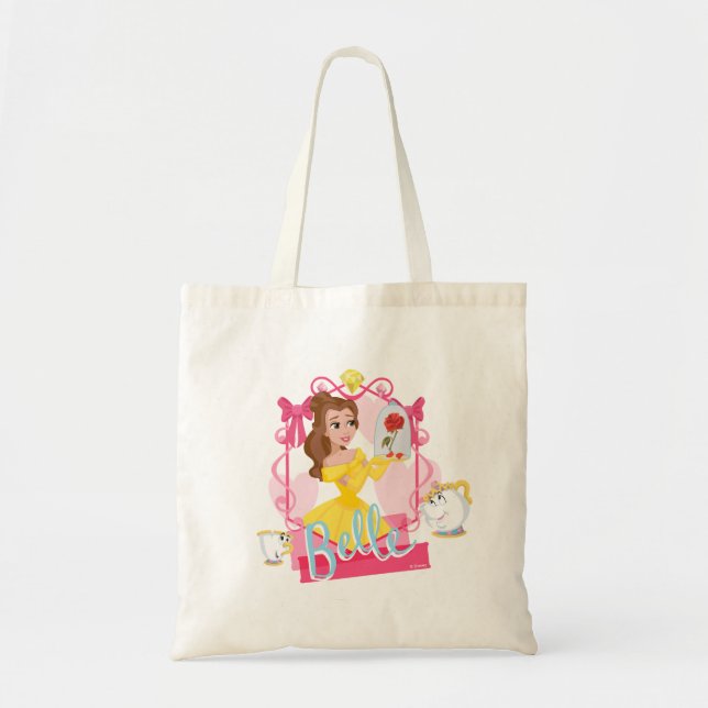 Belle With Enchanted Rose, Chip, & Mrs. Potts Tote Bag (Front)