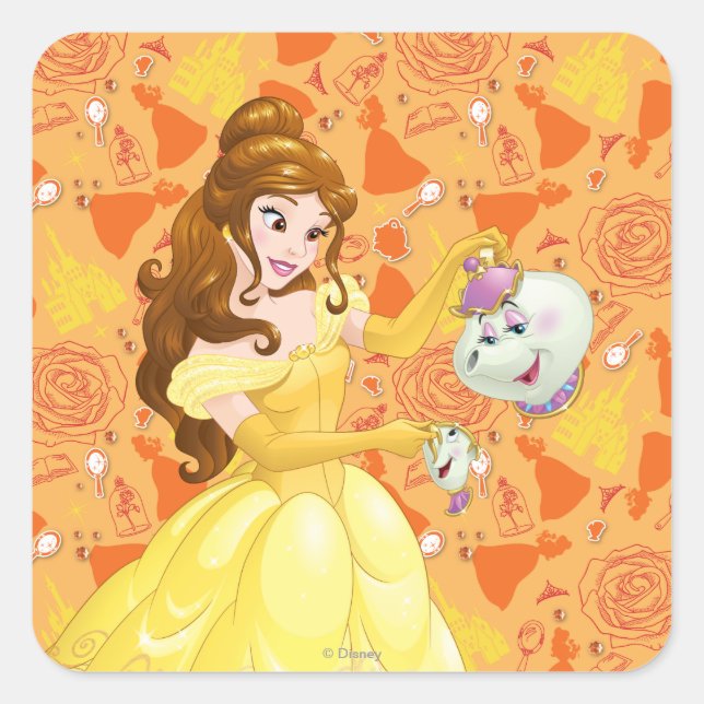 Belle with Mrs. Potts and Chip Square Sticker (Front)