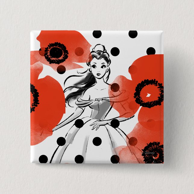 Belle With Poppies and Polka Dots 2 Inch Square Button (Front)