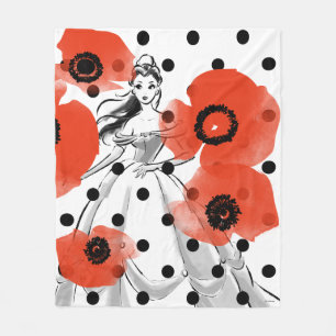 Belle With Poppies and Polka Dots Fleece Blanket