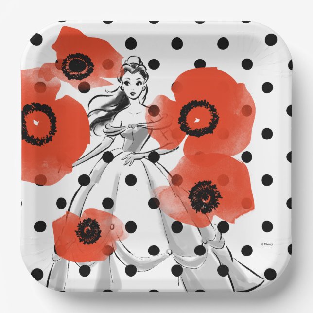 Belle With Poppies and Polka Dots Paper Plate (Front)