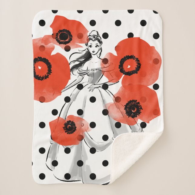 Belle With Poppies and Polka Dots Sherpa Blanket (Front)