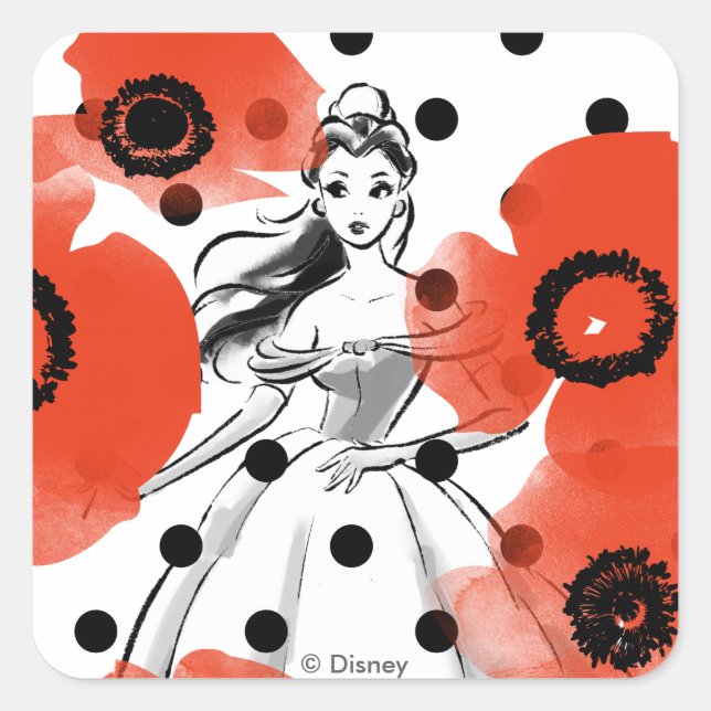 Belle With Poppies and Polka Dots Square Sticker (Front)