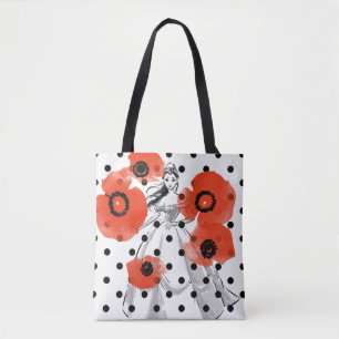 Belle With Poppies and Polka Dots Tote Bag