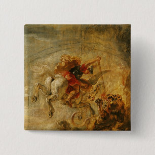 Bellerophon Riding Pegasus Fighting the Chimaera 2 Inch Square Button