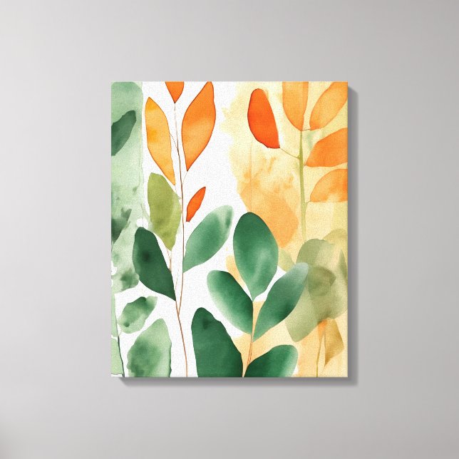Belles Botaniques en Vert & Orange, Toile Art (Recto)